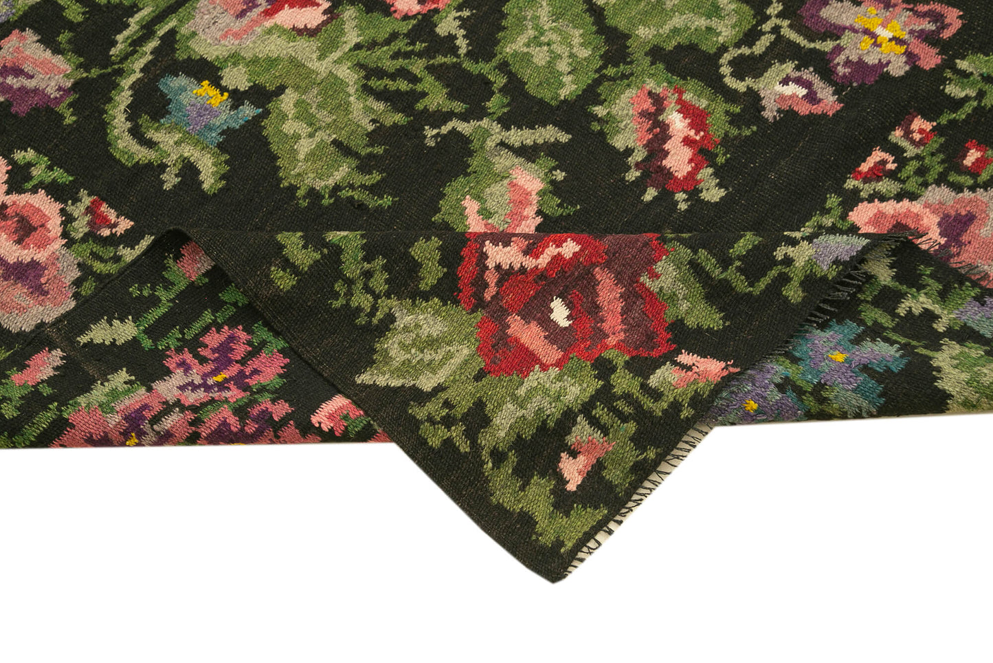 6x15 Black Rose Kilim Runner Rug - 23445