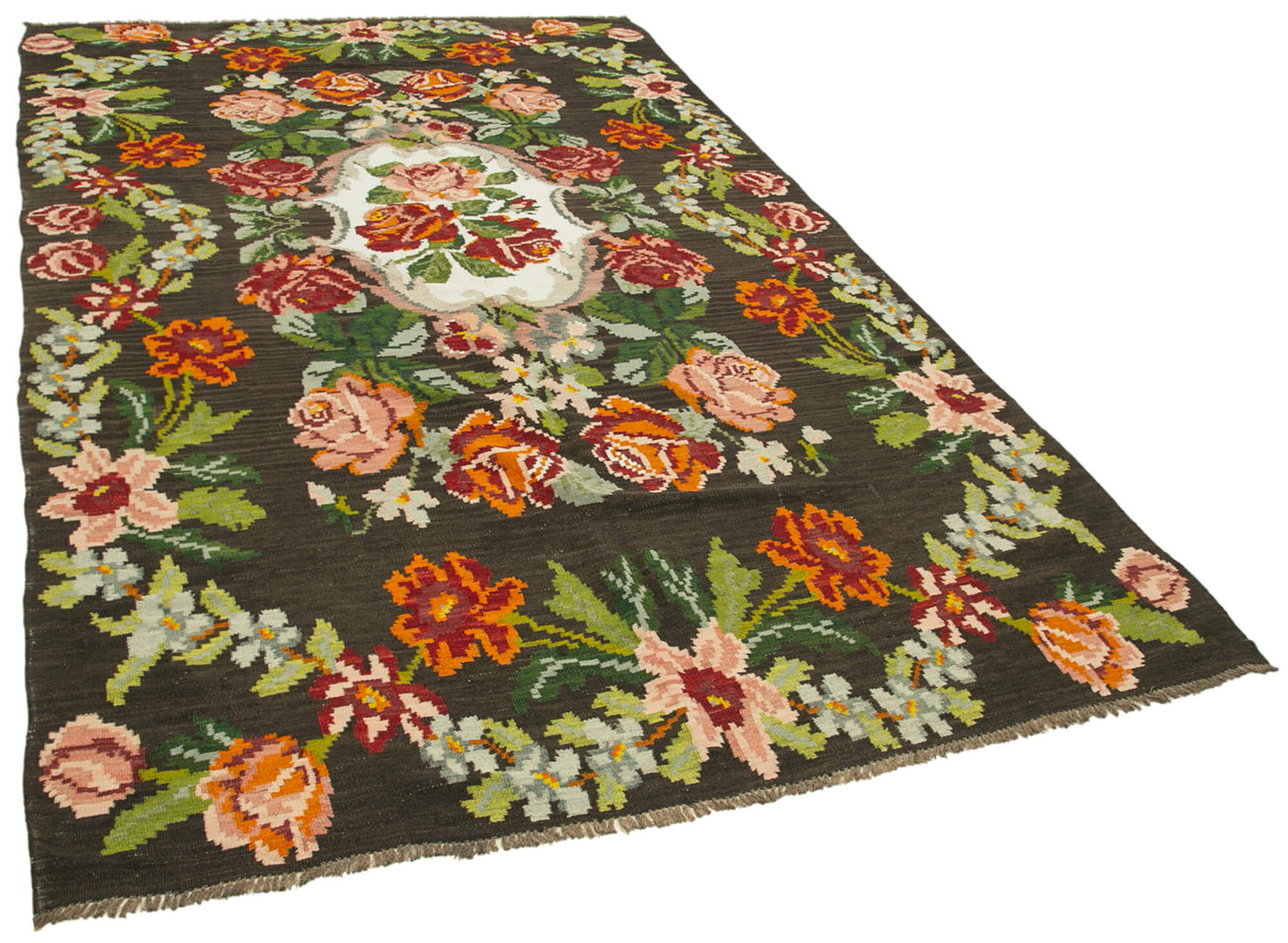 6x11 Black Vintage Moldovan Kilim Rug - 23461