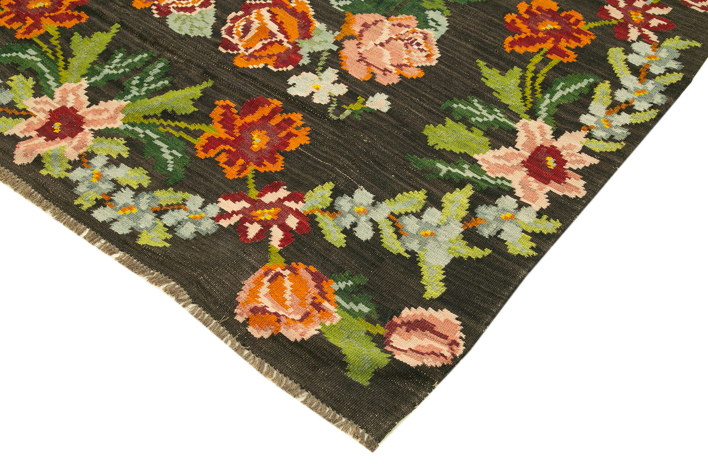 6x11 Black Vintage Moldovan Kilim Rug - 23461