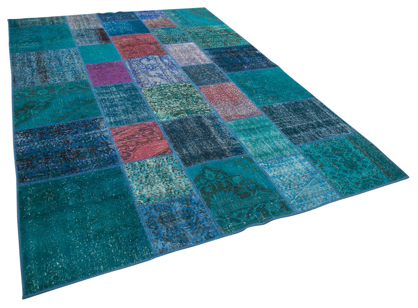 7x10 Turquoise Patchwork Rug - 24011