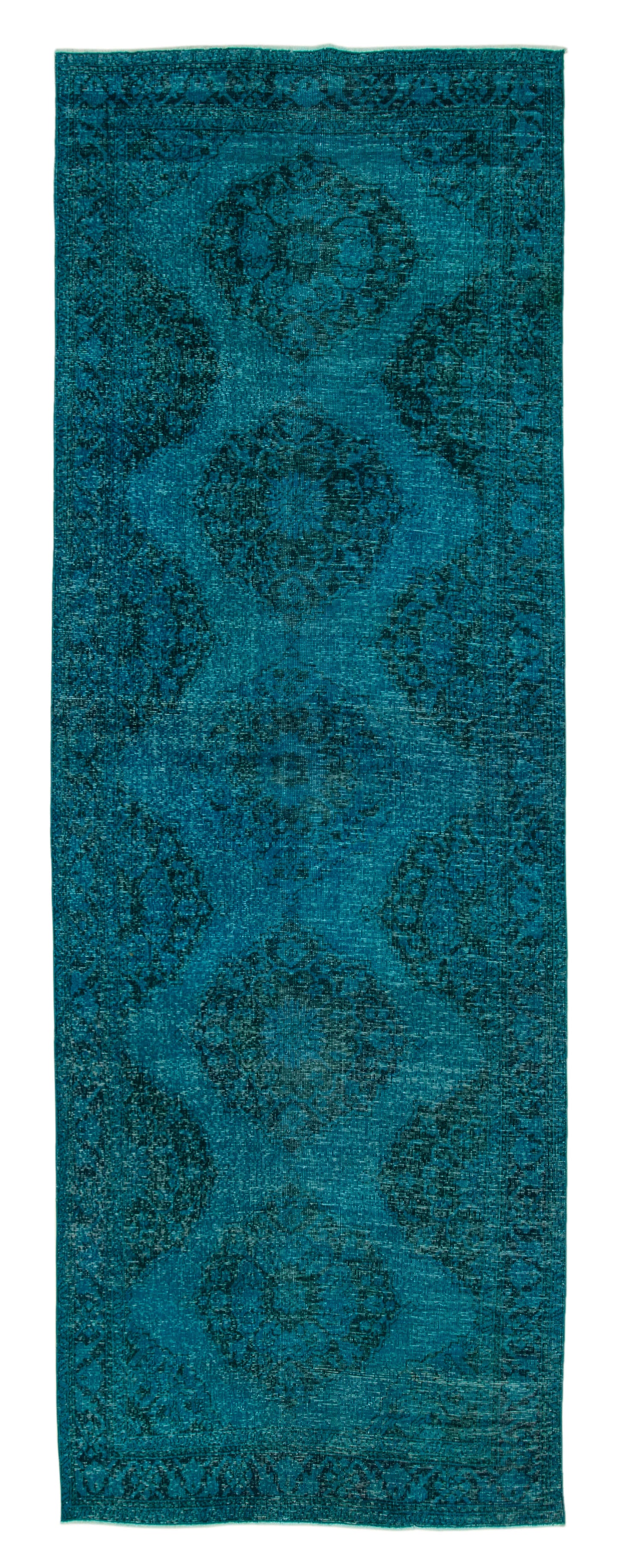 4x13 Turquoise Turkish Over Dyed Runner Rug - 24245