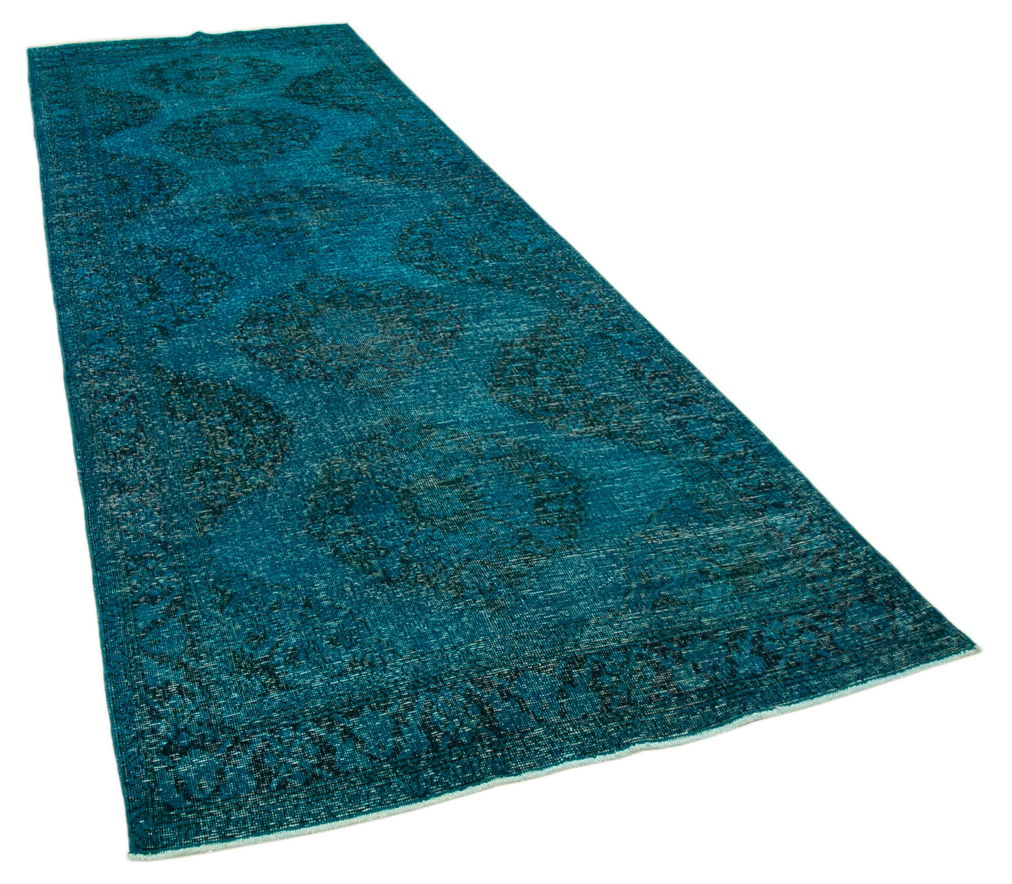 4x13 Turquoise Turkish Over Dyed Runner Rug - 24245
