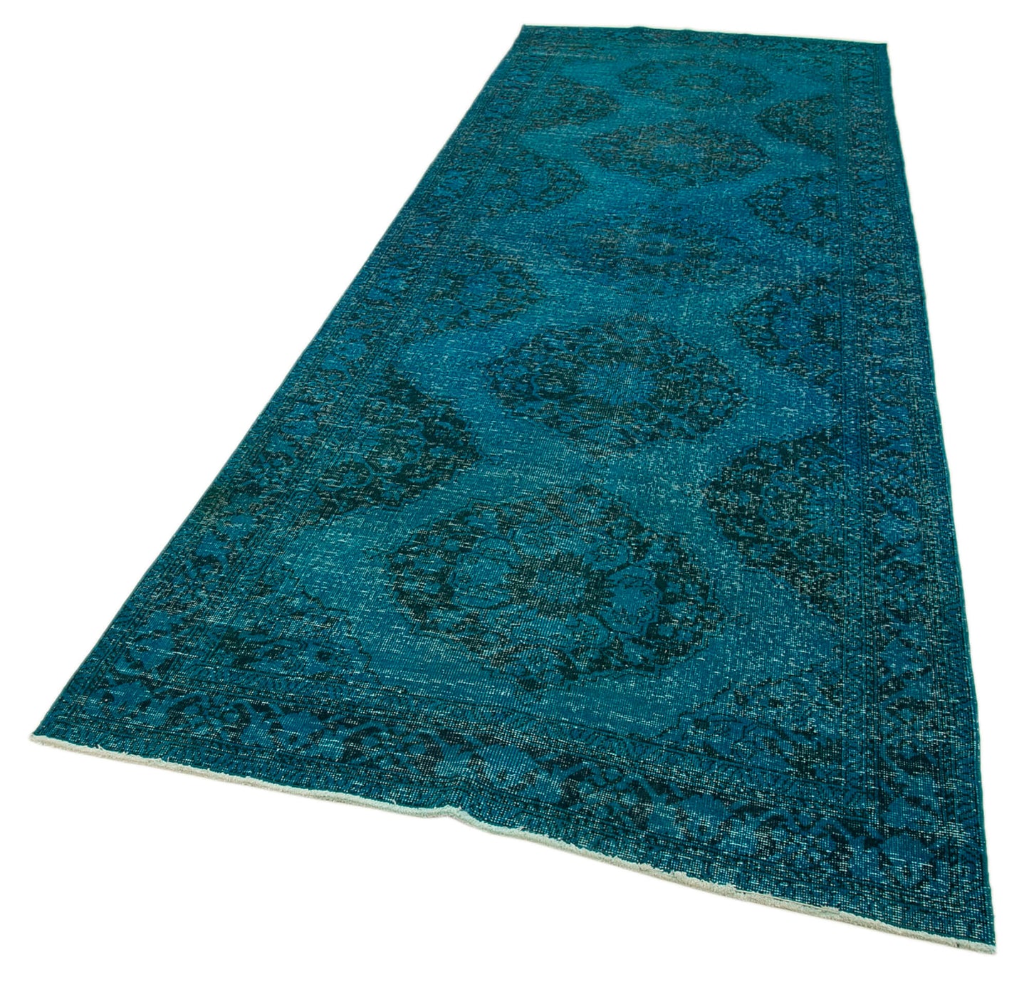 4x13 Turquoise Turkish Over Dyed Runner Rug - 24245