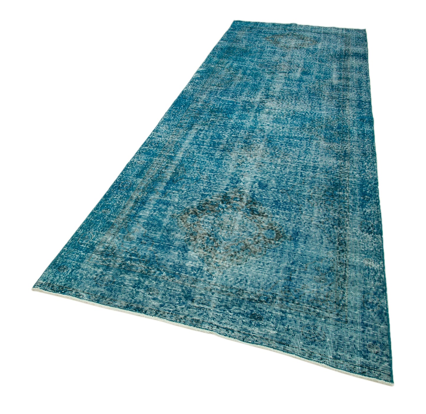 4x12 Turquoise Turkish Over Dyed Runner Rug - 24284