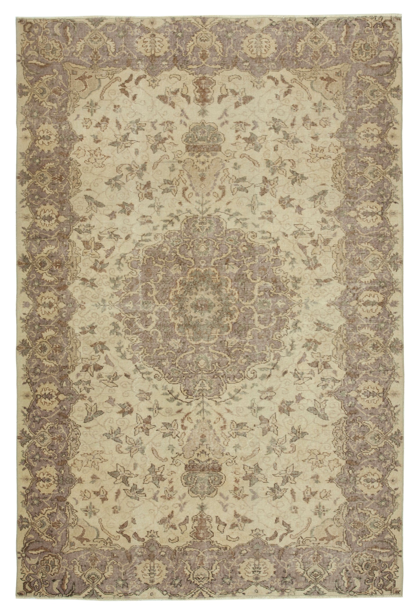 6x9 Beige Turkish Vintage Area Rug - 24906