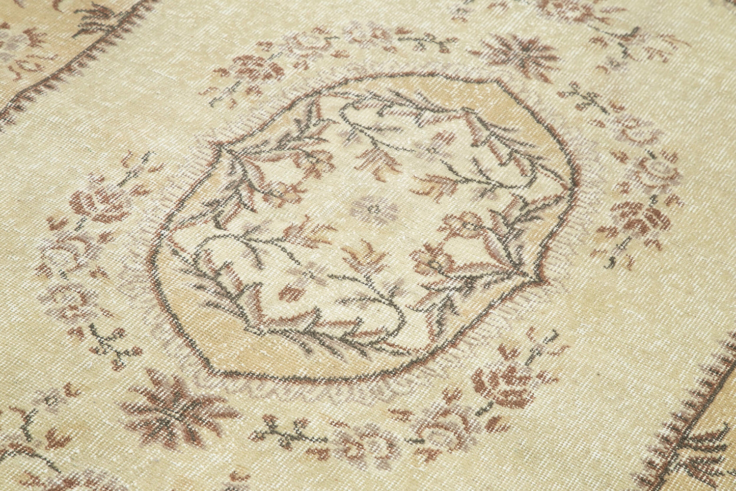 5x8 Beige Turkish Vintage Area Rug - 24927