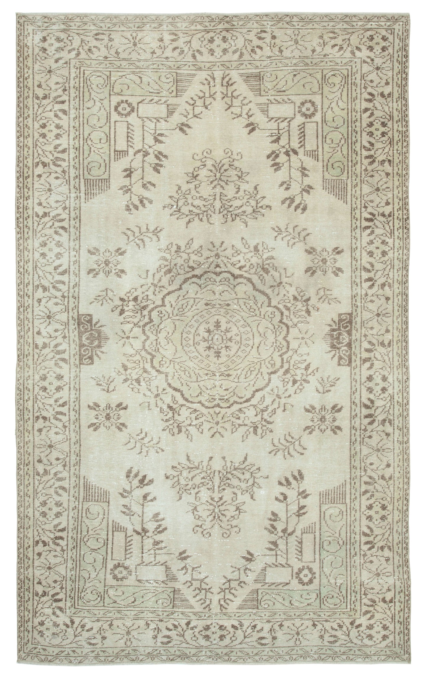 6x10 Beige Turkish Vintage Area Rug - 24951