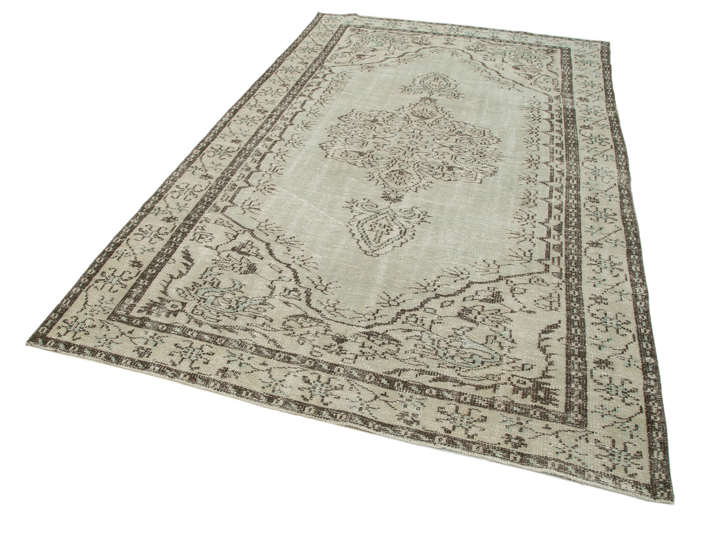 6x9 Beige Turkish Vintage Area Rug - 25009