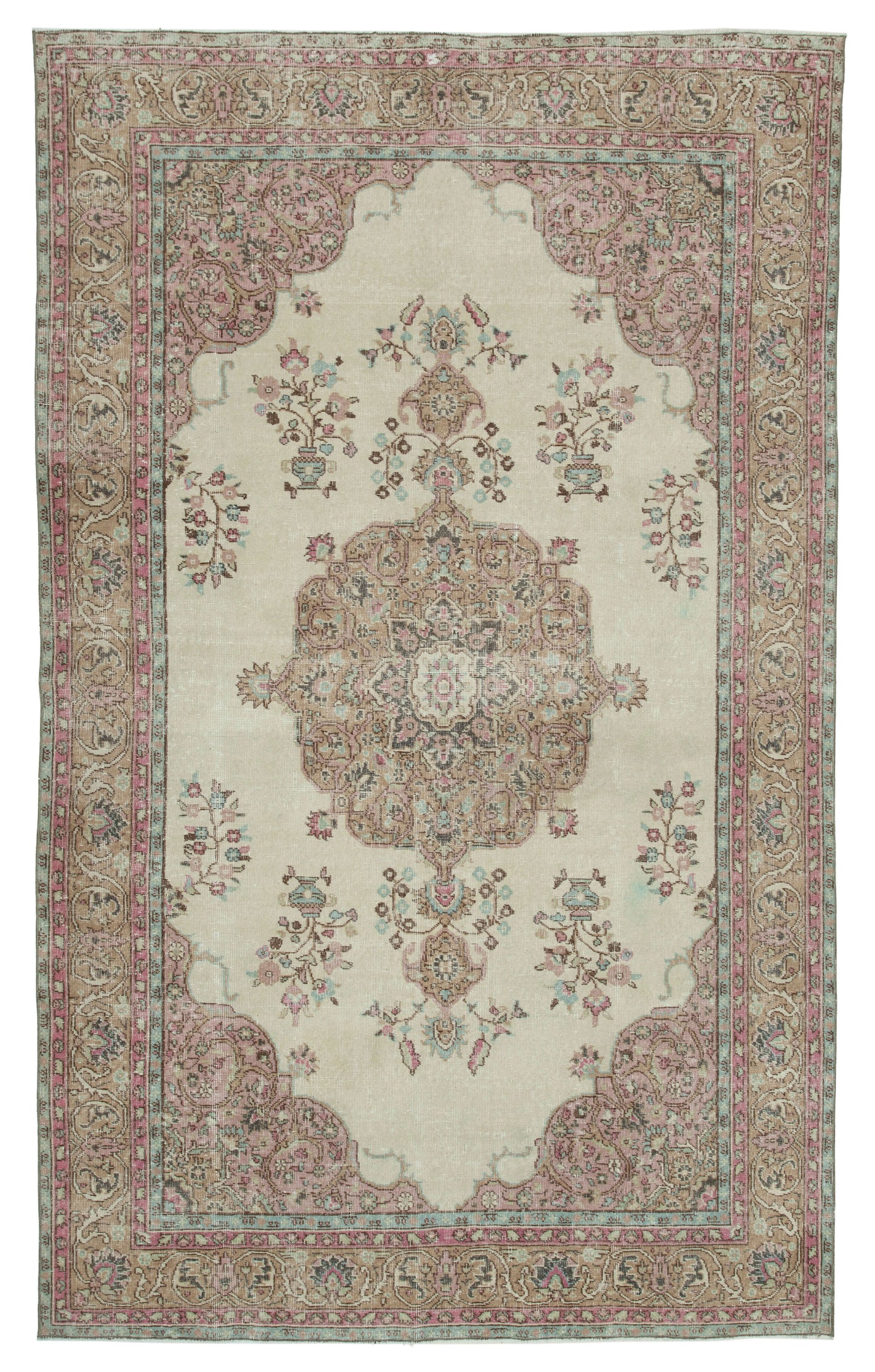 6x10 Beige Turkish Vintage Area Rug - 25054
