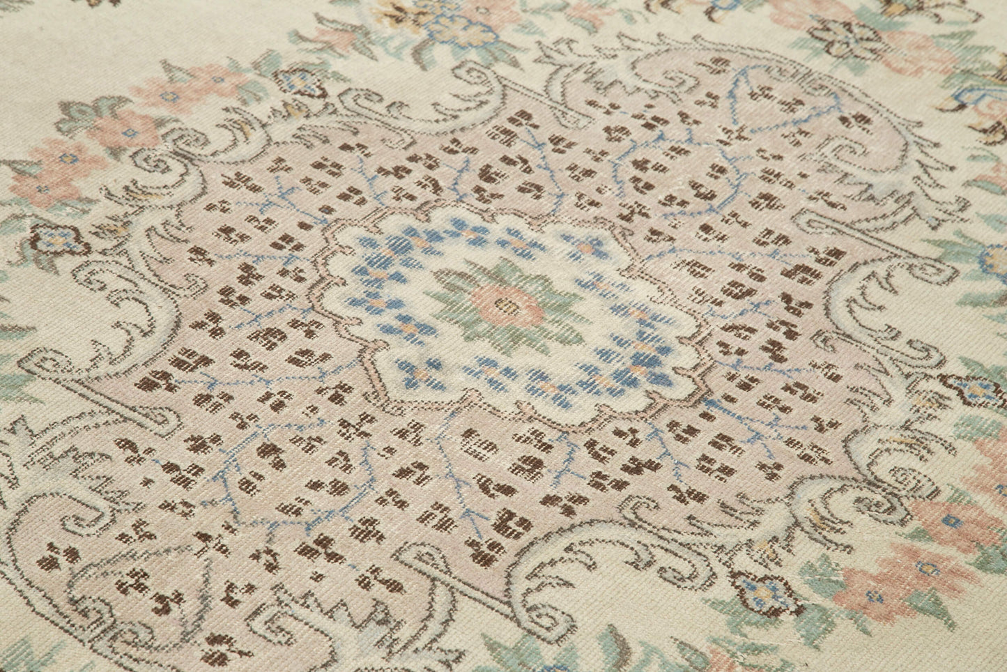 7x10 Beige Turkish Vintage Area Rug - 25059