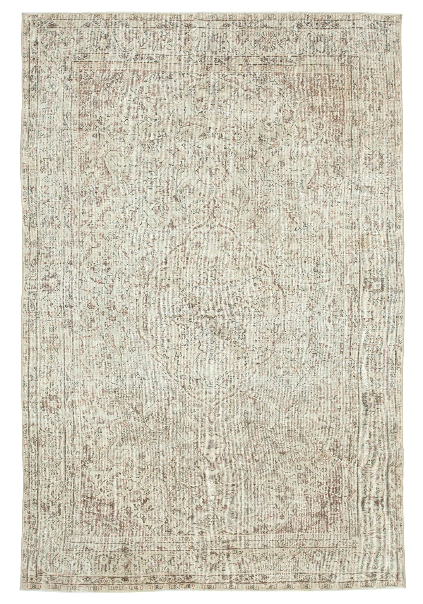7x10 Beige Turkish Vintage Area Rug - 25154