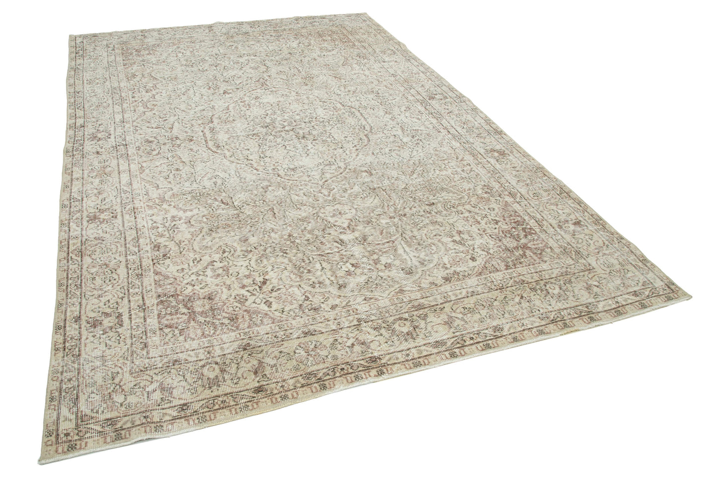 7x10 Beige Turkish Vintage Area Rug - 25154