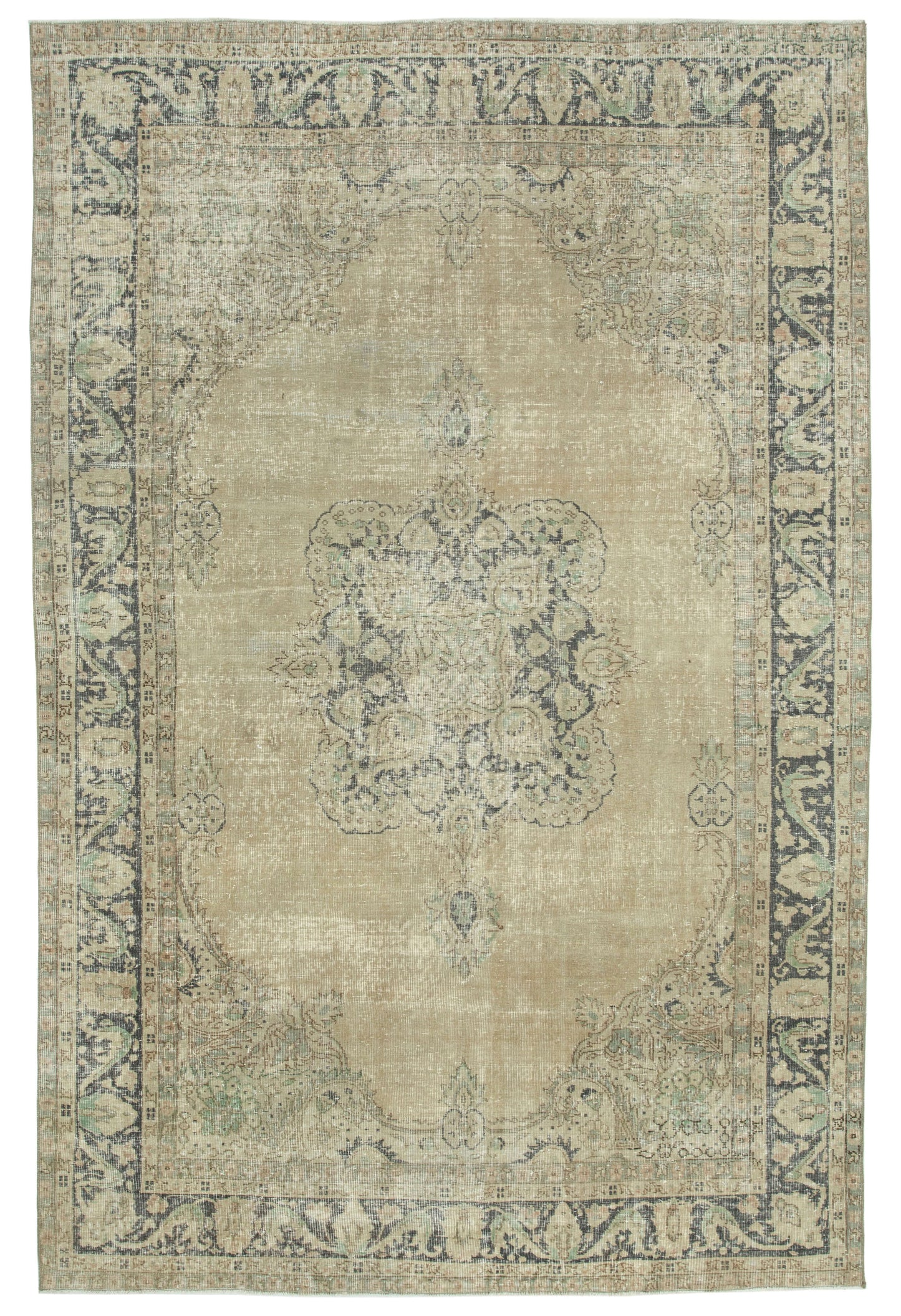 7x10 Beige Turkish Vintage Area Rug - 25188