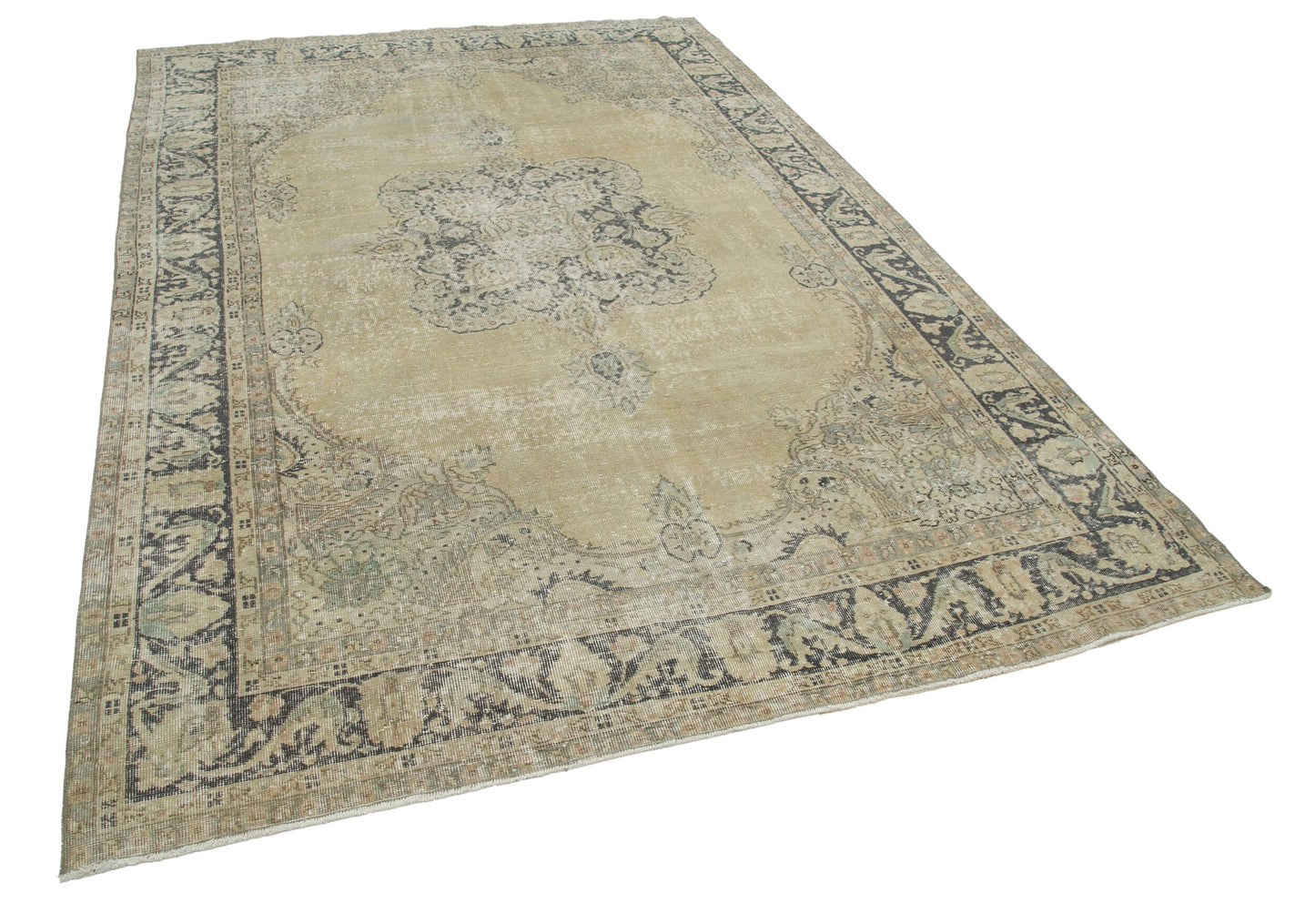 7x10 Beige Turkish Vintage Area Rug - 25188