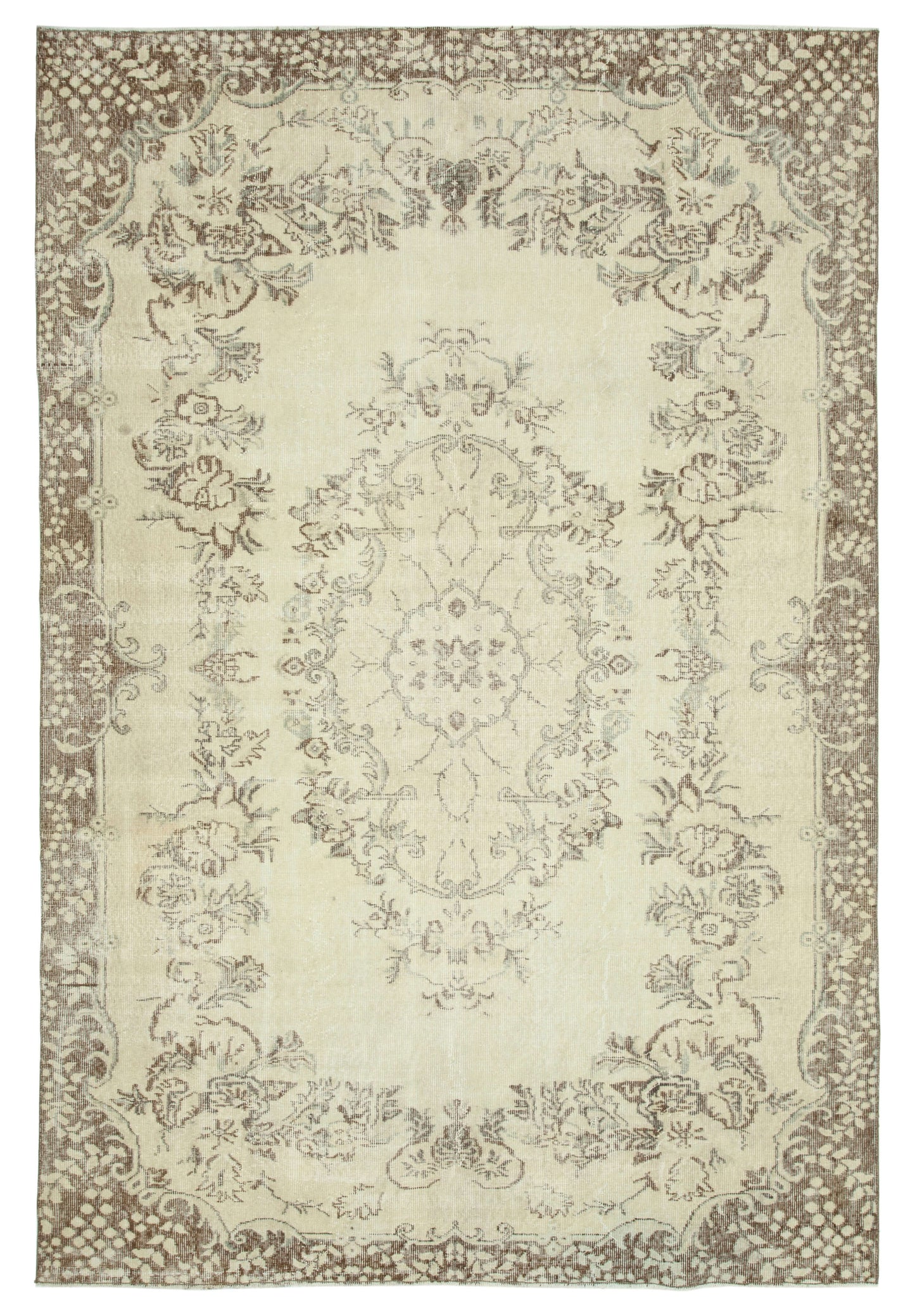 7x10 Beige Turkish Vintage Area Rug - 25194