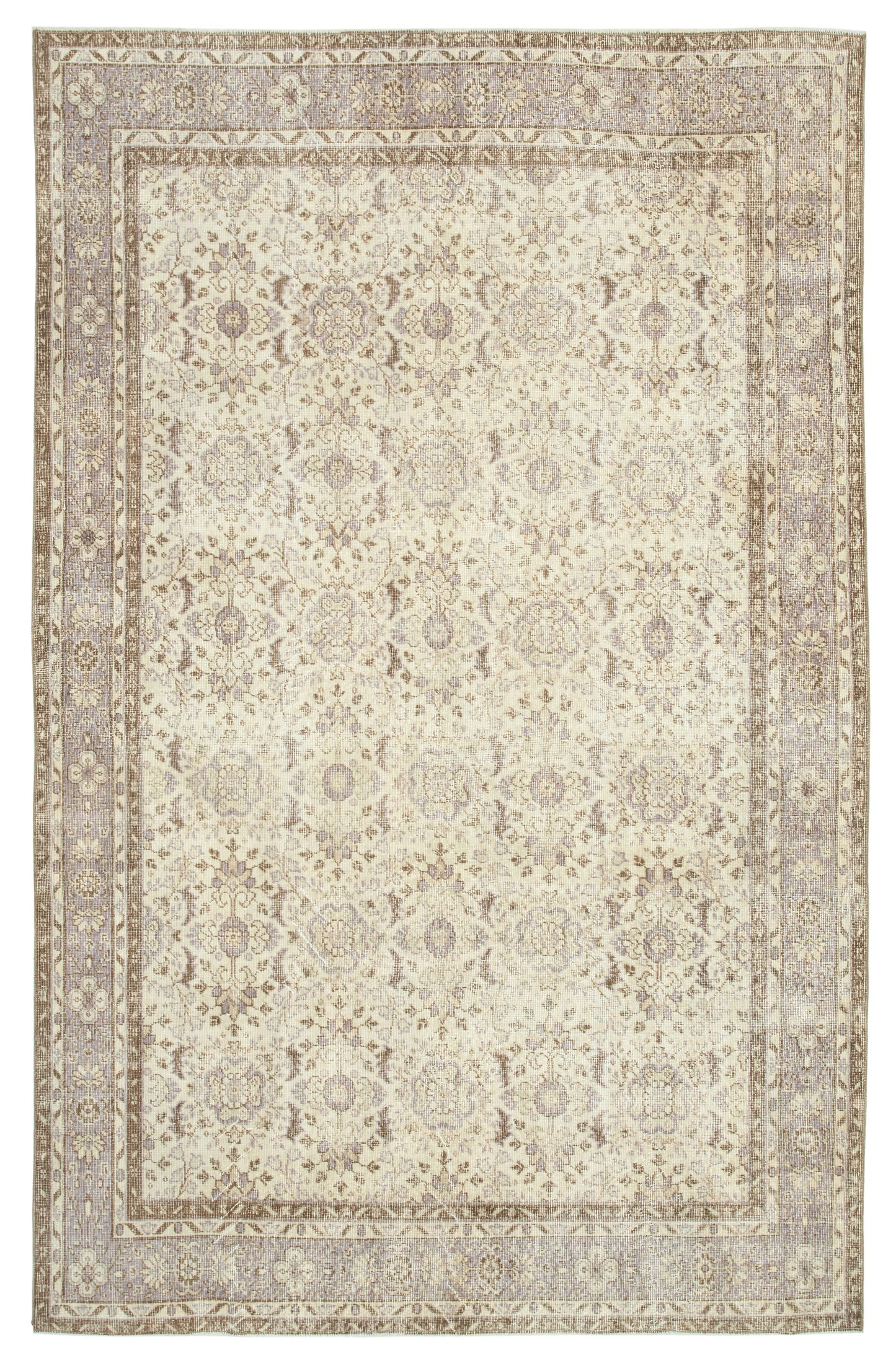 7x10 Beige Turkish Vintage Area Rug - 25199