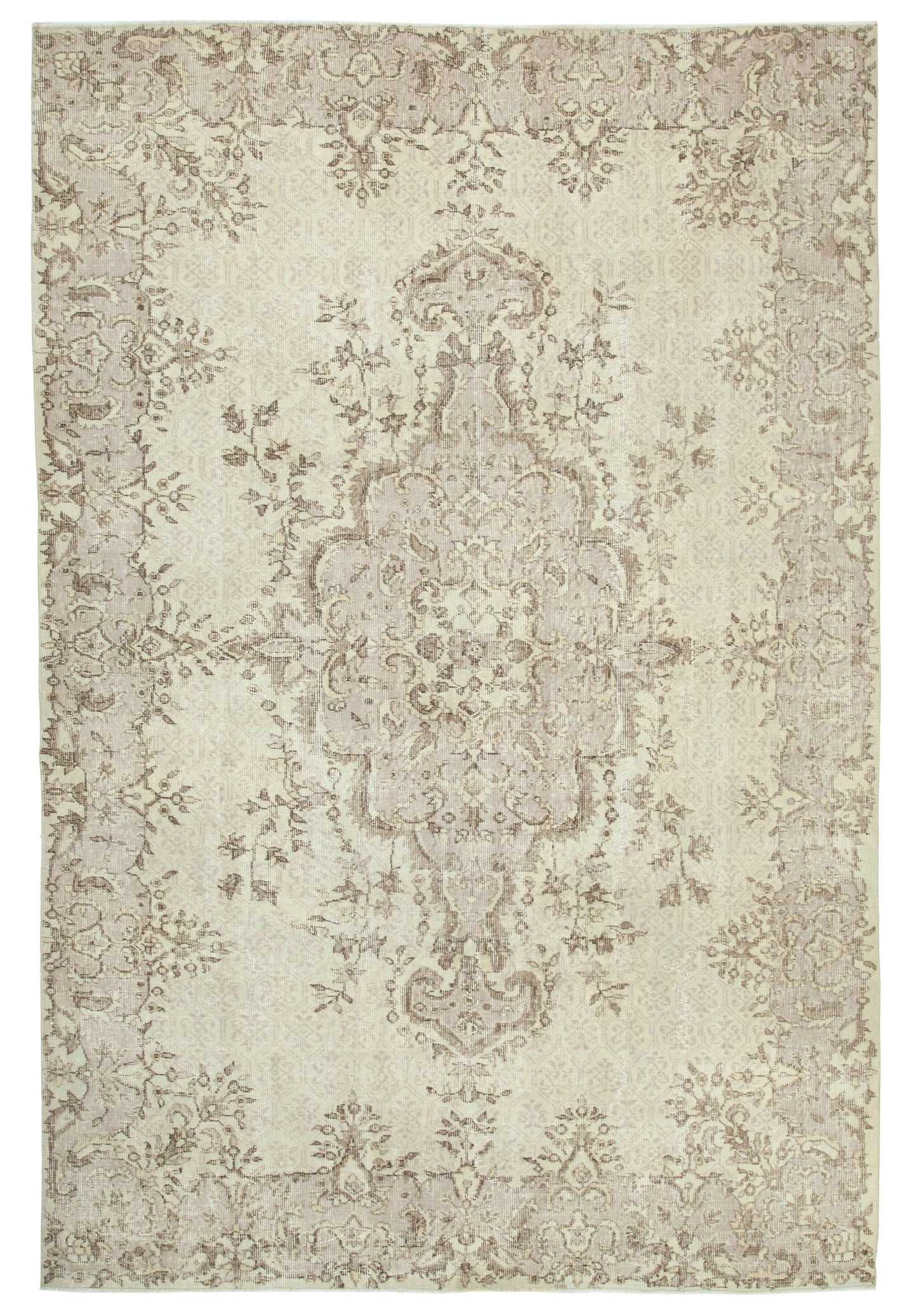 7x10 Beige Turkish Vintage Area Rug - 25227