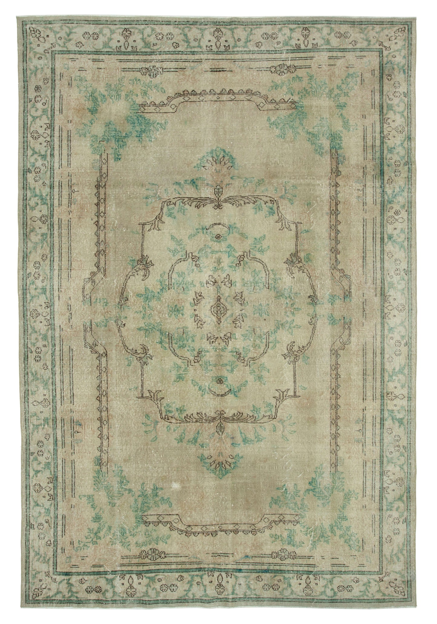 7x10 Beige Turkish Vintage Area Rug - 25273