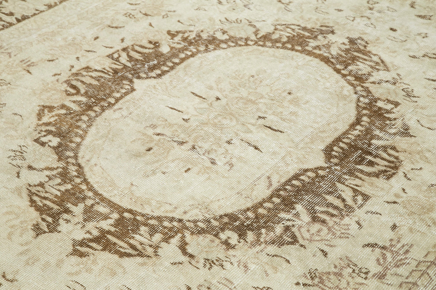 7x9 Beige Turkish Vintage Area Rug - 25297