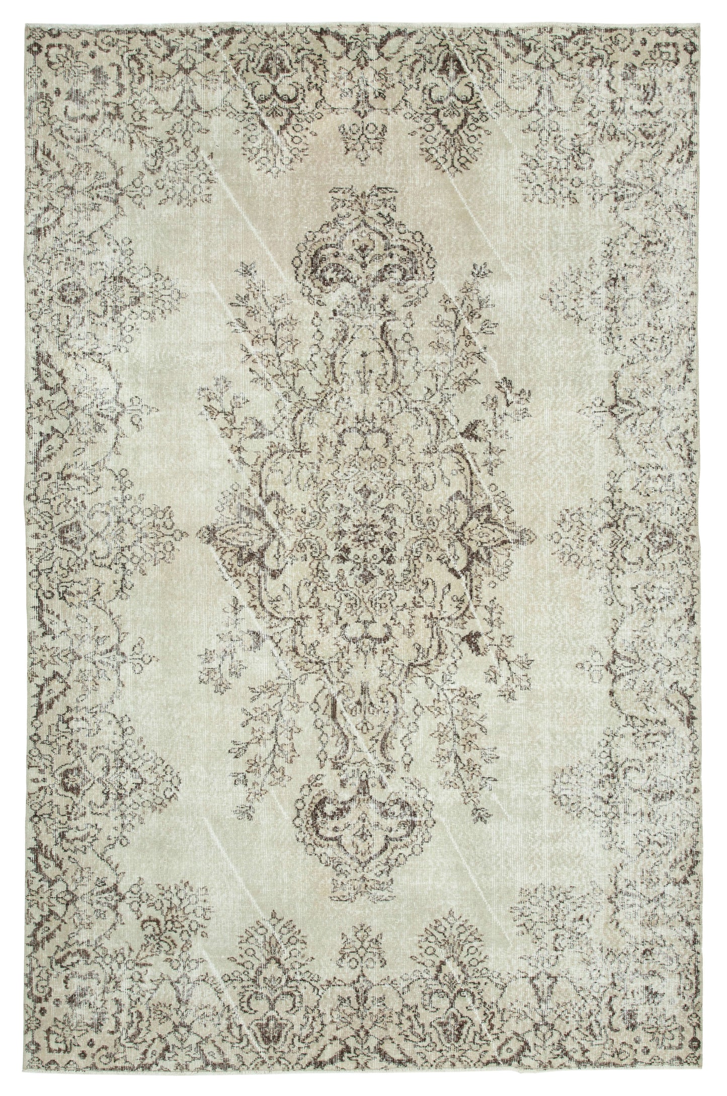 7x10 Beige Turkish Vintage Area Rug - 25312