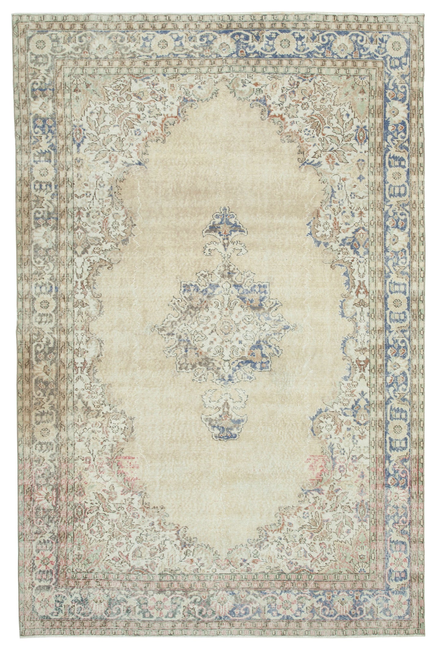 7x10 Beige Turkish Vintage Area Rug - 25362
