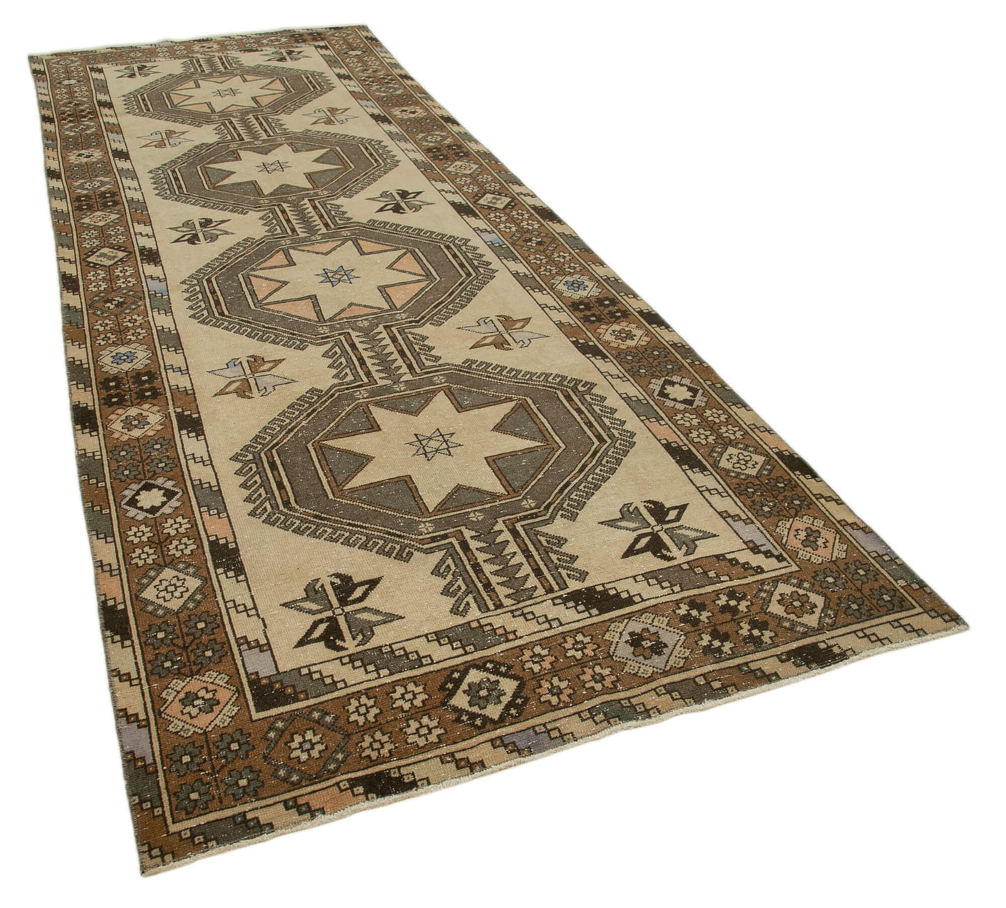 5x13 Beige Turkish Vintage Runner Rug - 28711