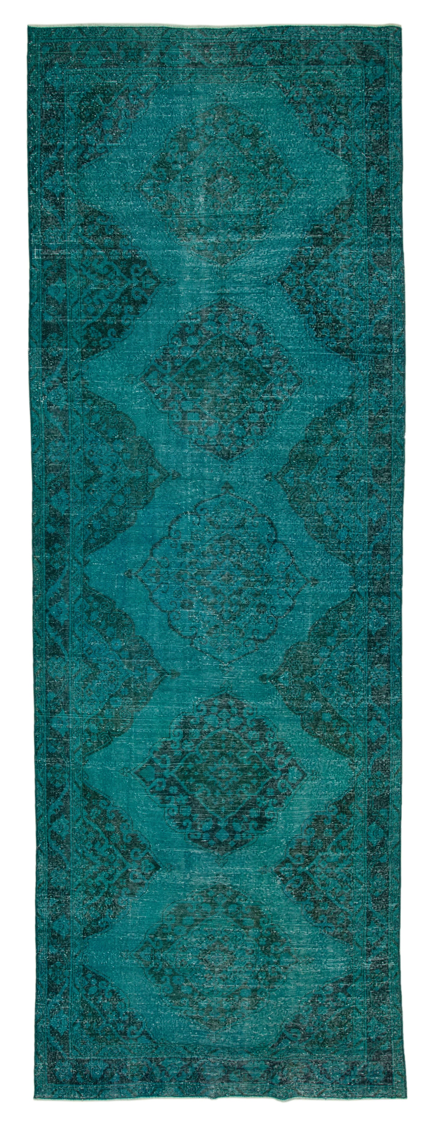 4x13 Turquoise Turkish Over Dyed Runner Rug - 28729