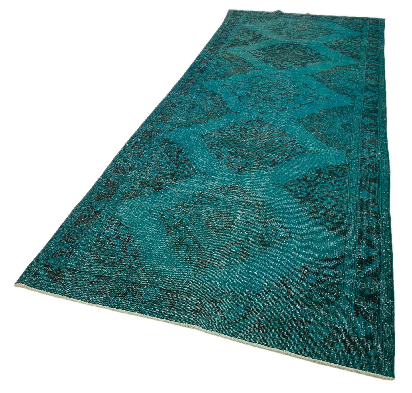 4x13 Turquoise Turkish Over Dyed Runner Rug - 28729