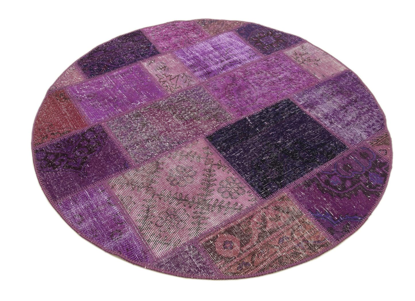 5x5 Purple Round Patchwork Rug - 29052