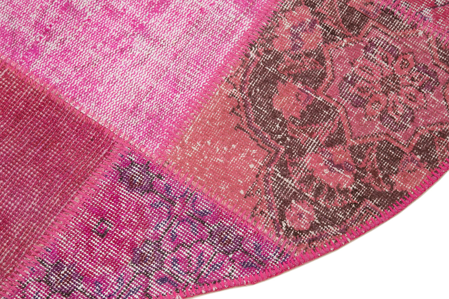 5x5 Pink Round Patchwork Rug - 29055
