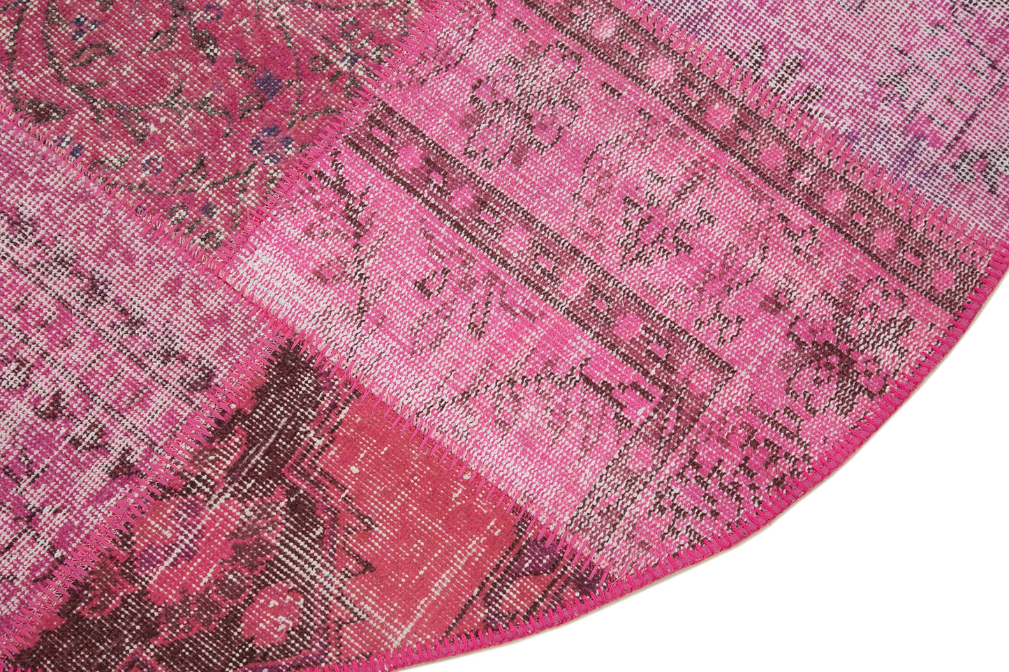 5x5 Pink Round Patchwork Rug - 29068