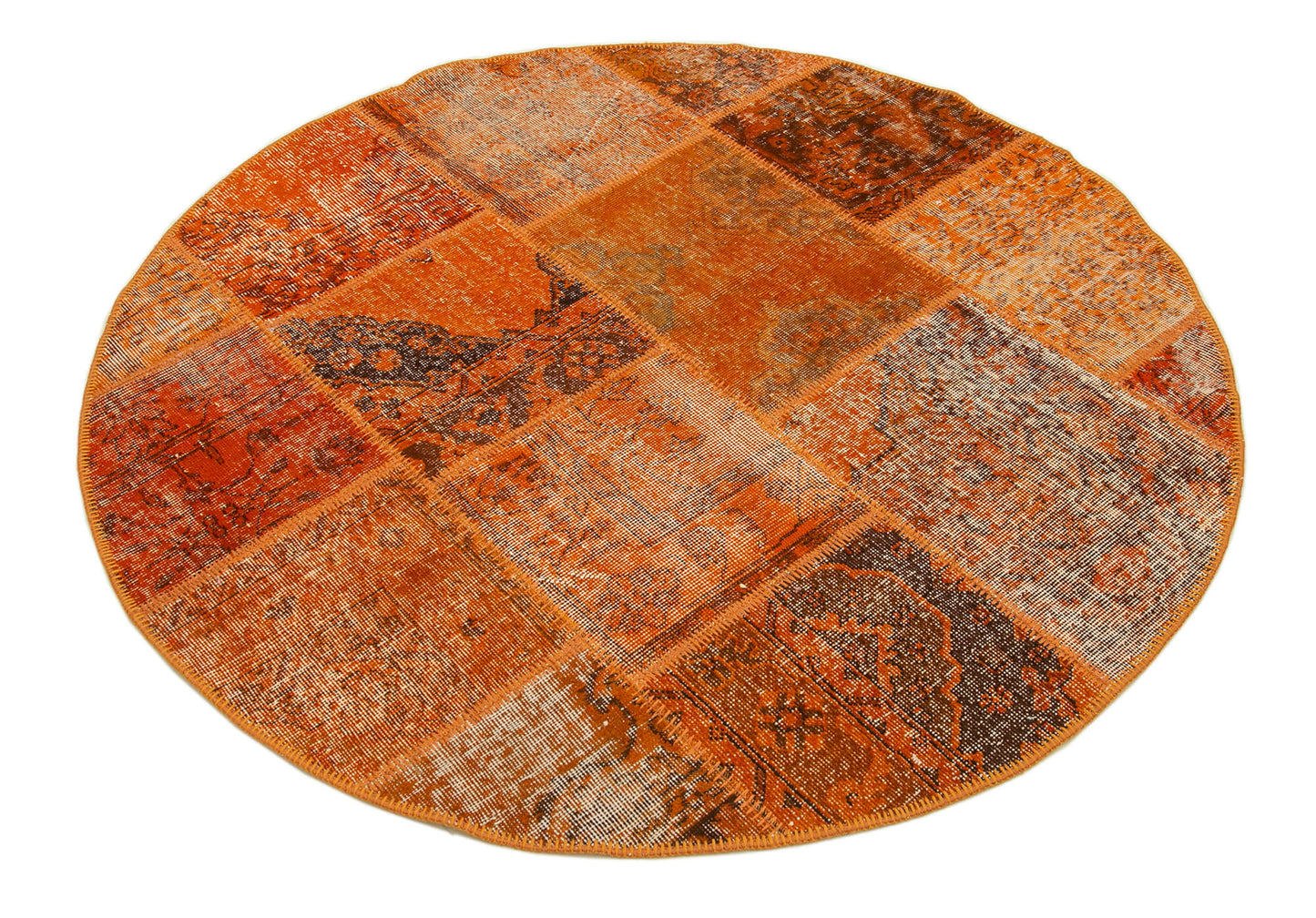 5x5 Orange Round Patchwork Rug - 29070
