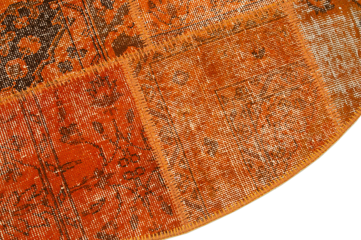 5x5 Orange Round Patchwork Rug - 29070