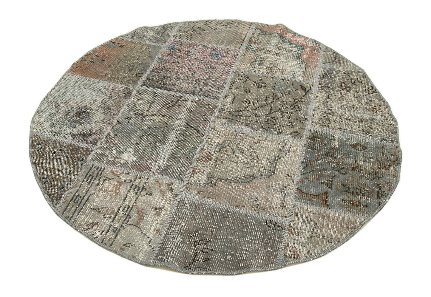 5x5 Grey Round Patchwork Rug - 29100