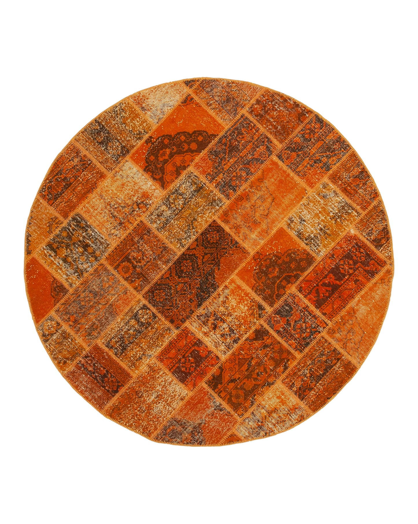 7x7 Orange Round Patchwork Rug - 29157