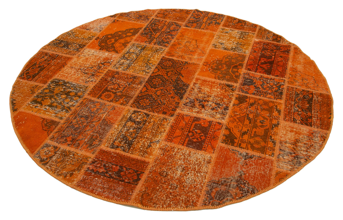 7x7 Orange Round Patchwork Rug - 29157