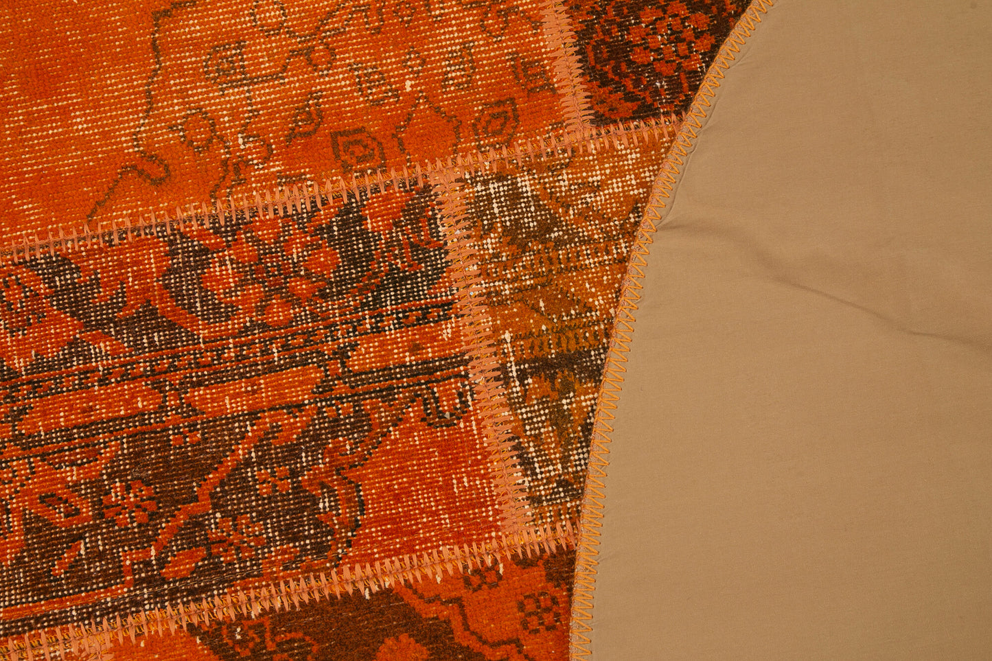 7x7 Orange Round Patchwork Rug - 29157