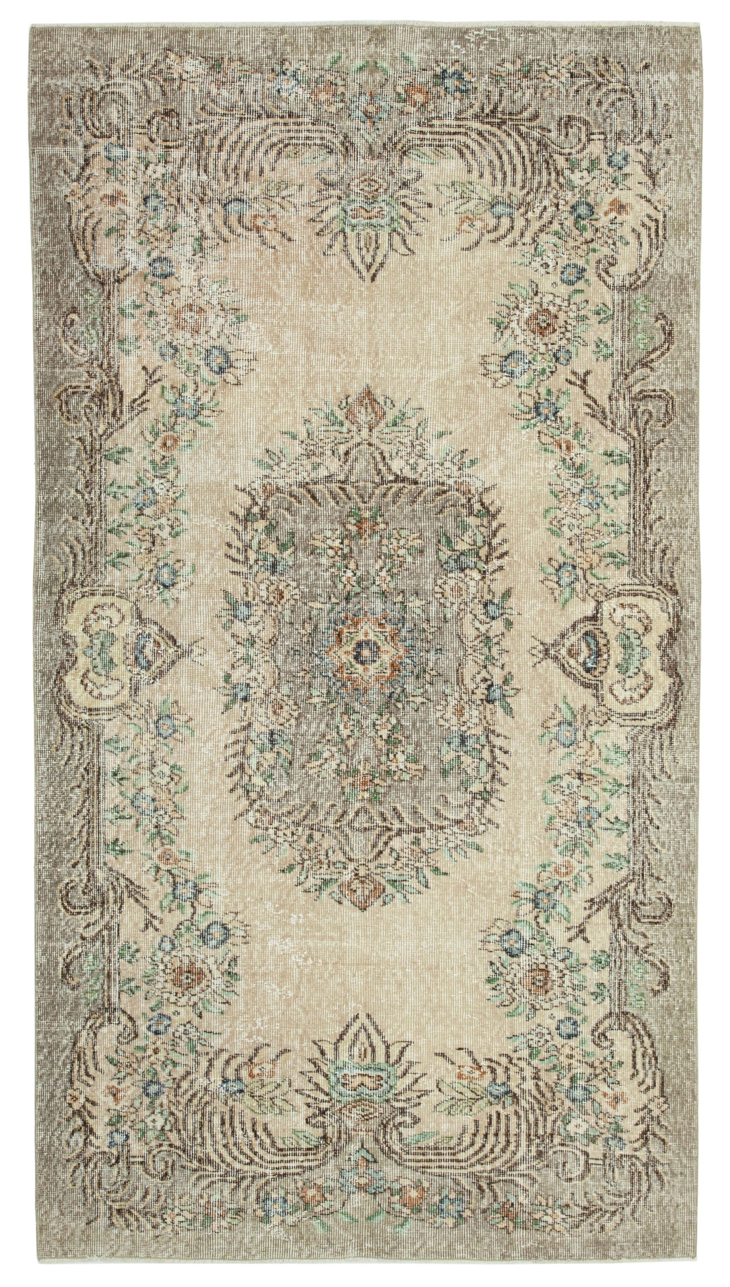 4x8 Beige Turkish Vintage Area Rug - 29780