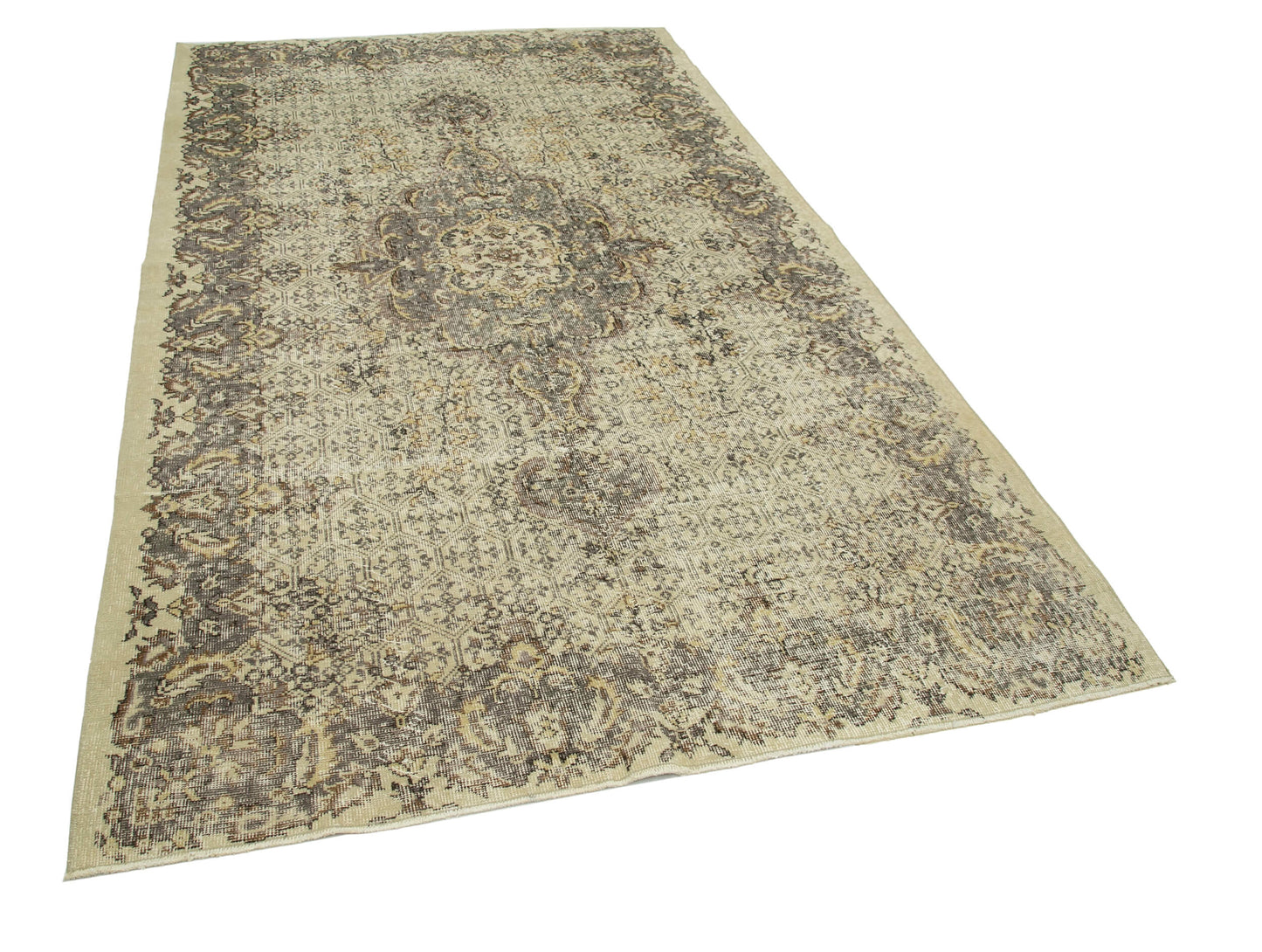 5x9 Beige Turkish Vintage Area Rug - 29783