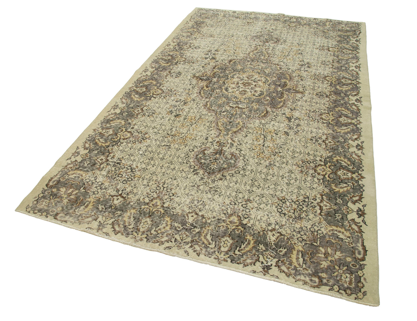 5x9 Beige Turkish Vintage Area Rug - 29783