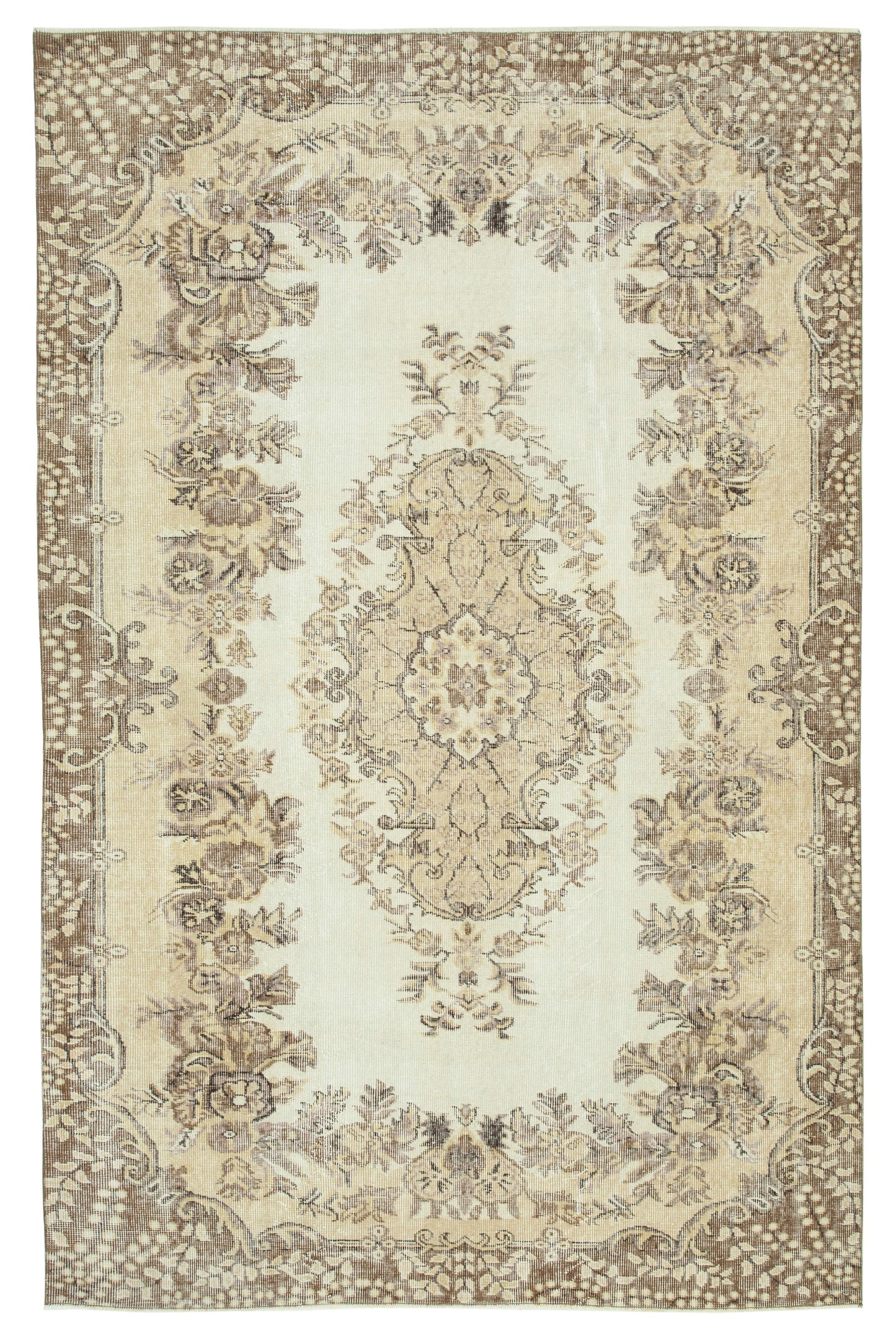 6x9 Beige Turkish Vintage Area Rug - 29787