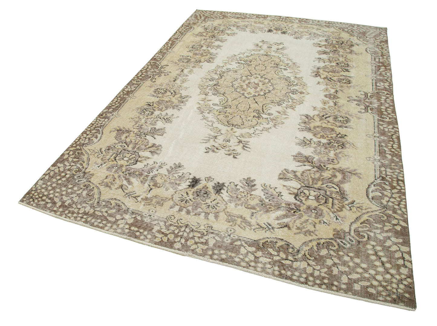 6x9 Beige Turkish Vintage Area Rug - 29787