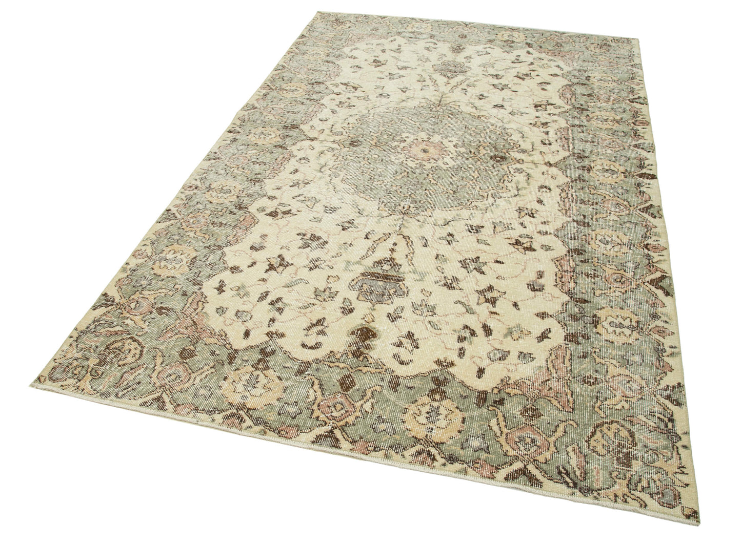 5x9 Beige Turkish Vintage Area Rug - 29792