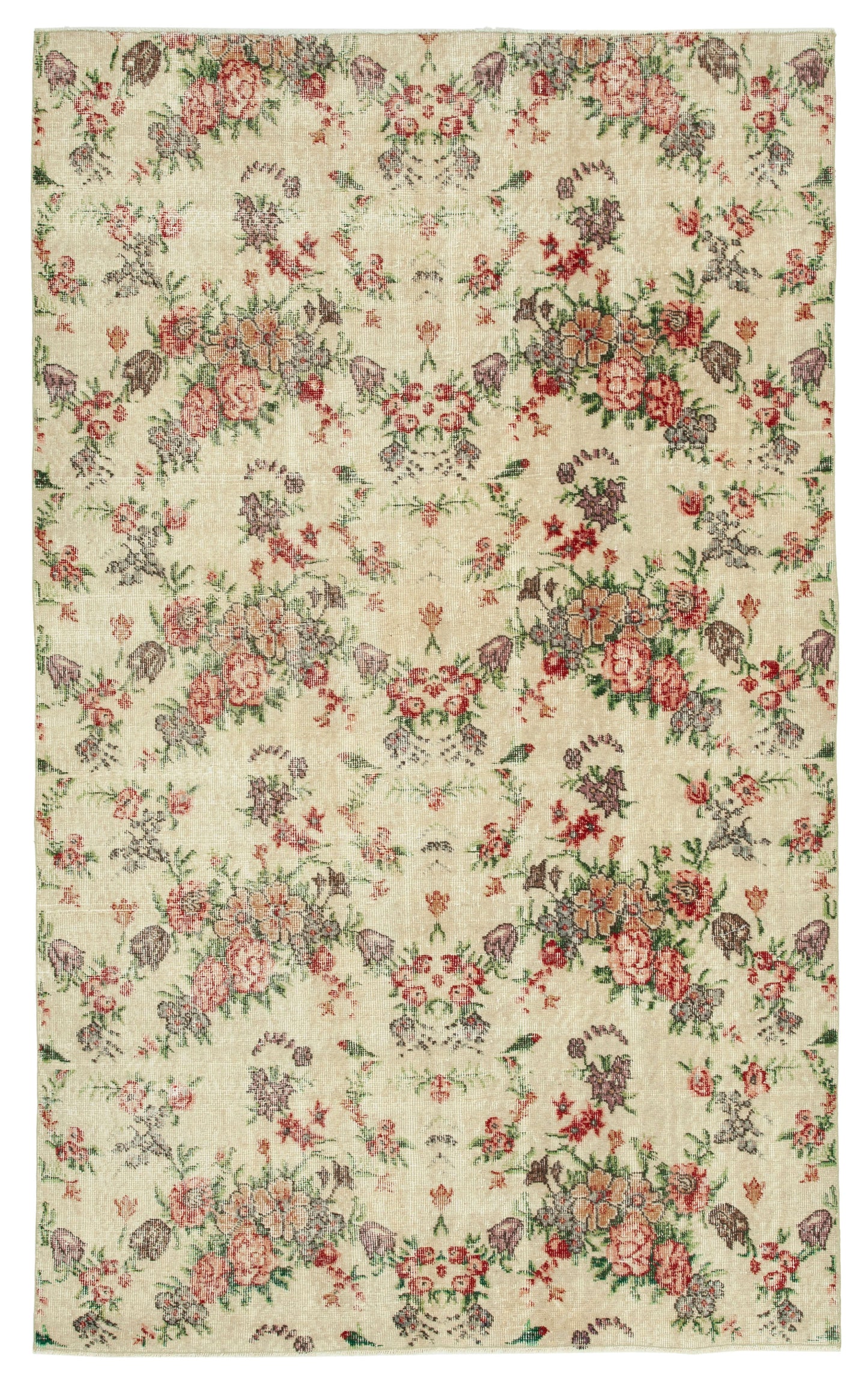 5x8 Beige Turkish Vintage Area Rug - 29795