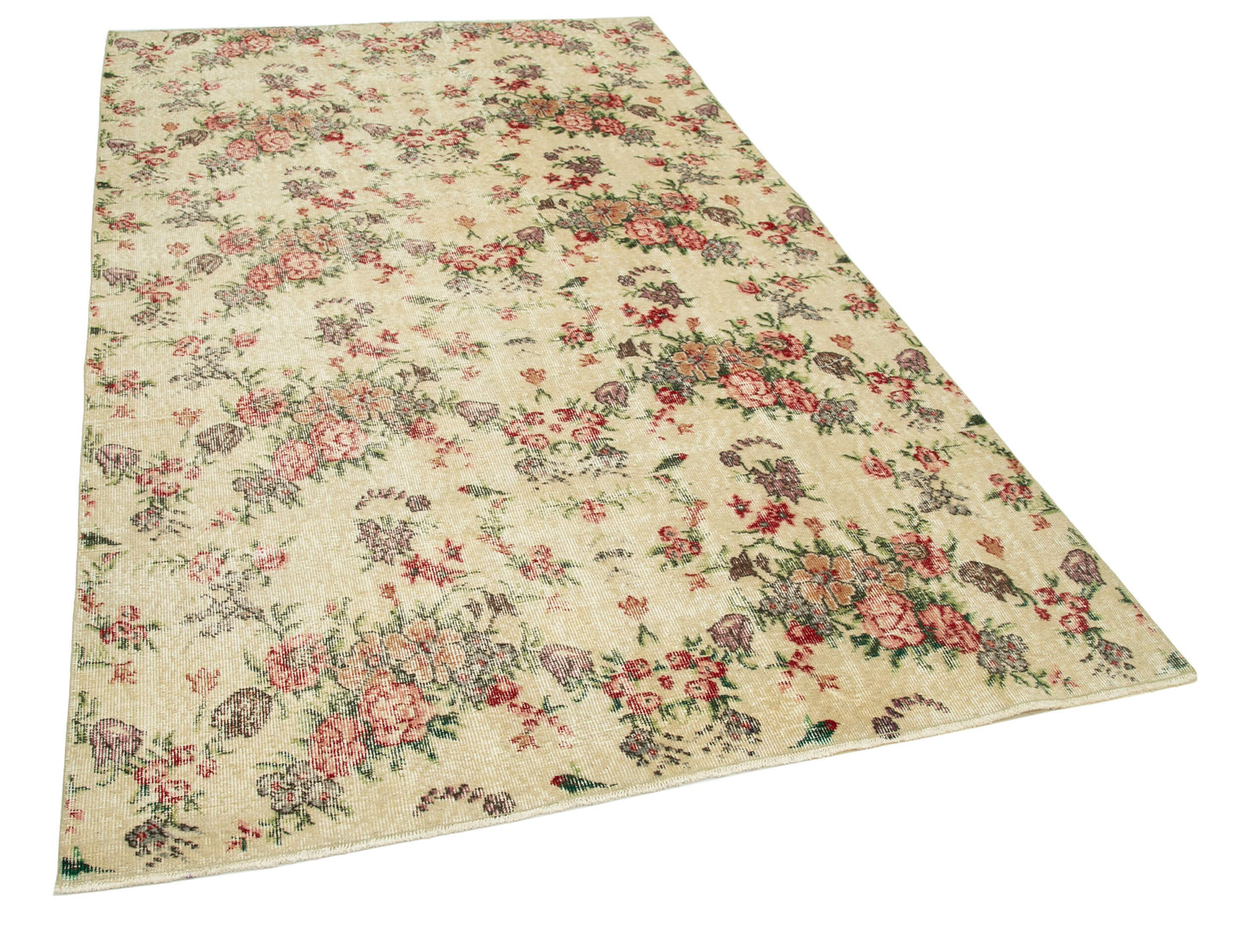 5x8 Beige Turkish Vintage Area Rug - 29795