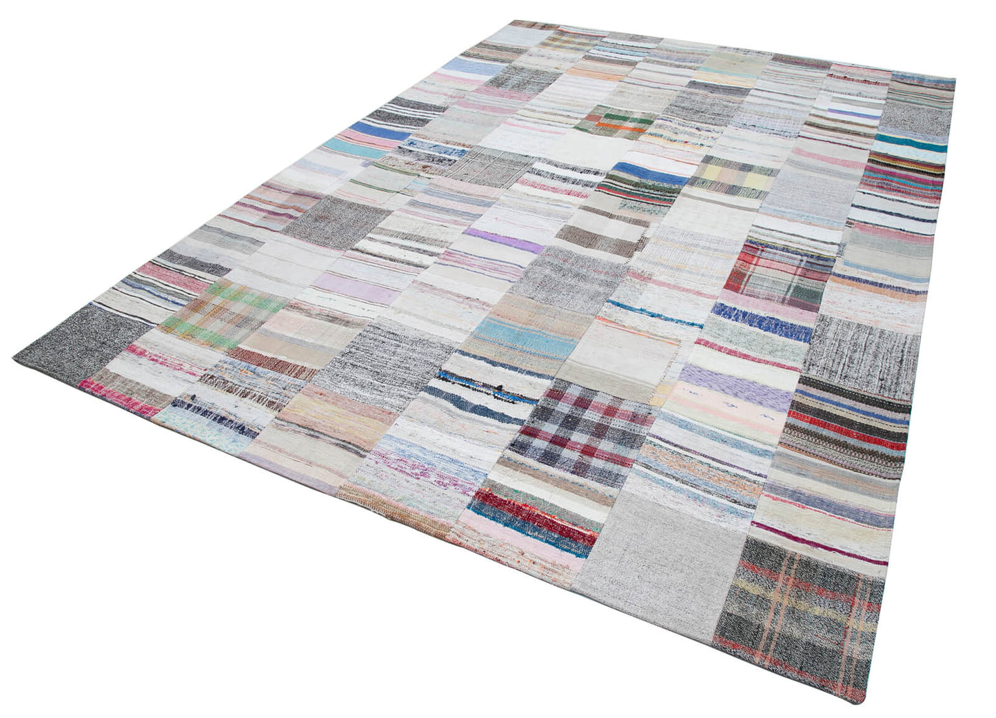 8x11 White Kilim Patchwork Rug - 30555