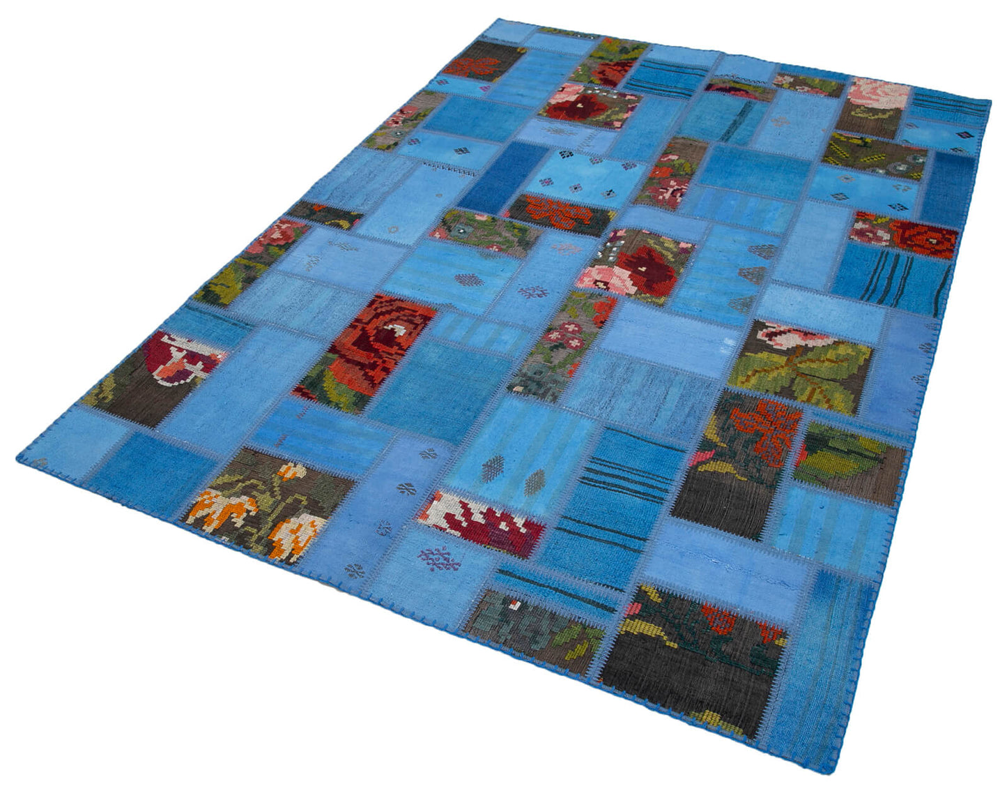 5x8 Blue Kilim Patchwork Rug - 30627