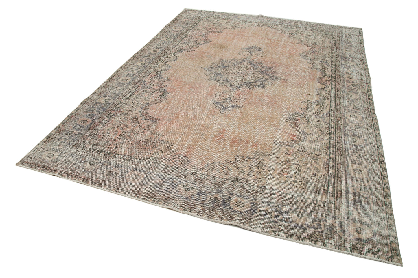 7x10 Beige Turkish Vintage Area Rug - 34021