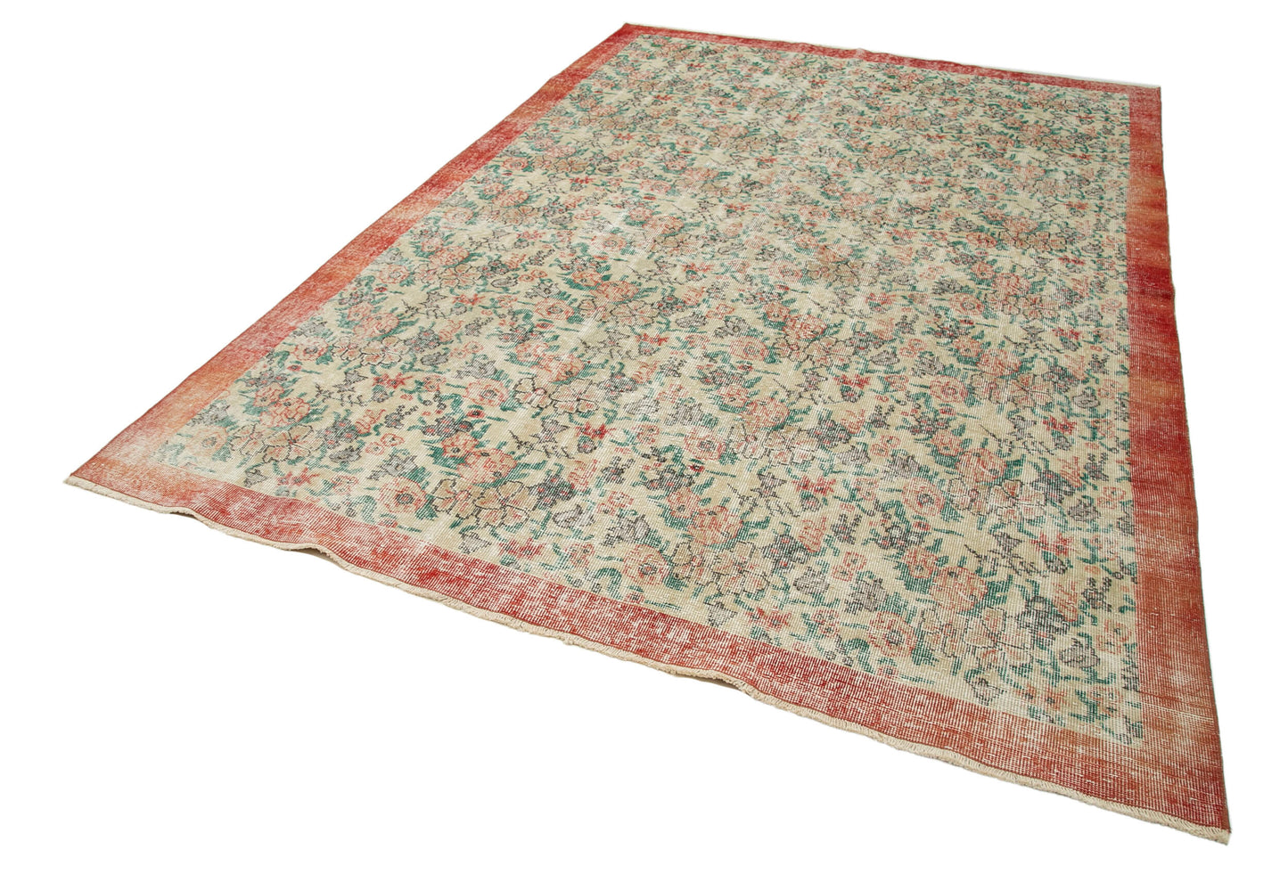 7x10 Beige Turkish Vintage Area Rug - 34025