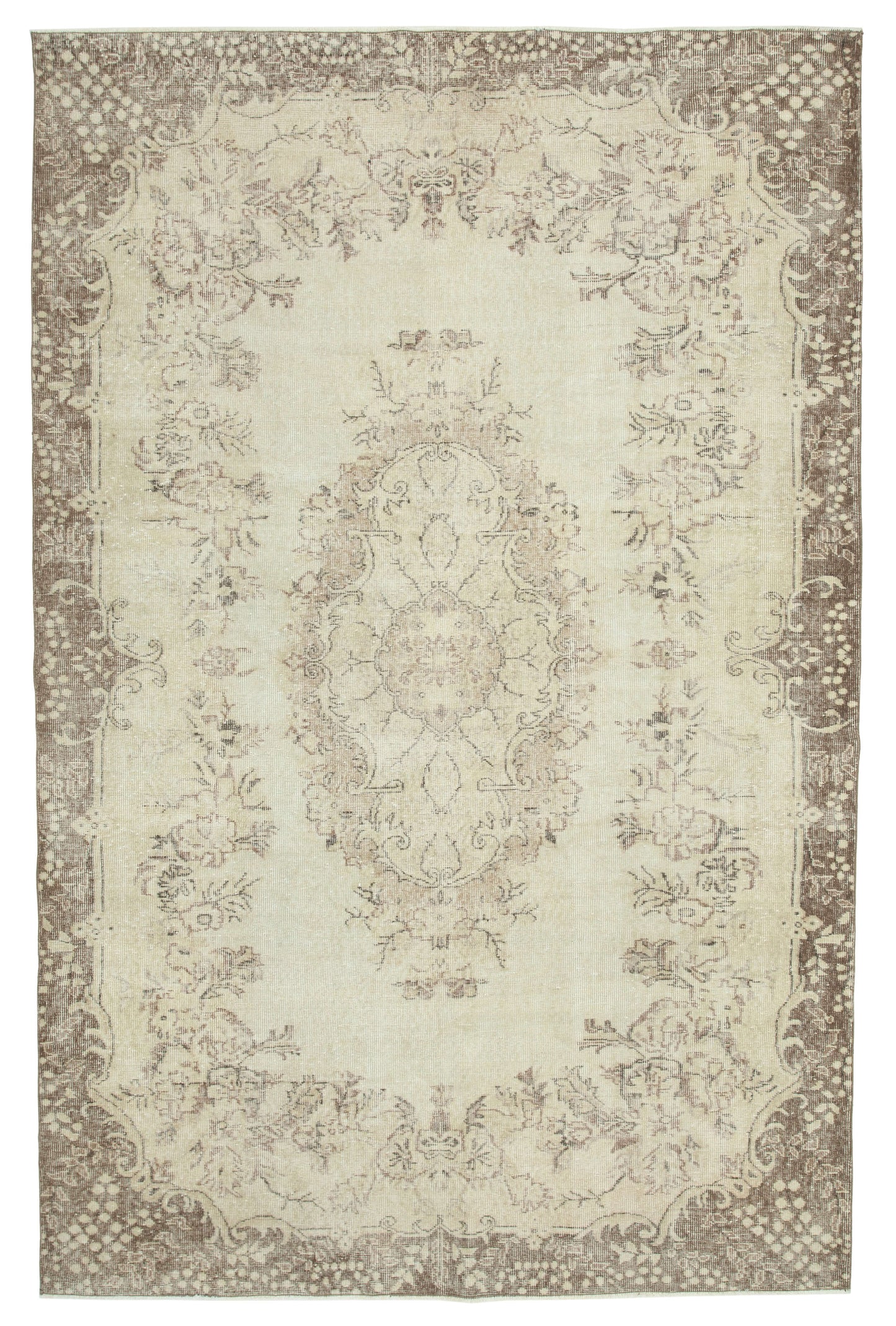 7x10 Beige Turkish Vintage Area Rug - 34128
